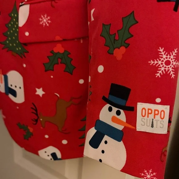 OppoSuits Red Christmas Suit with Snowman and Tree Design - Picture 8 of 10